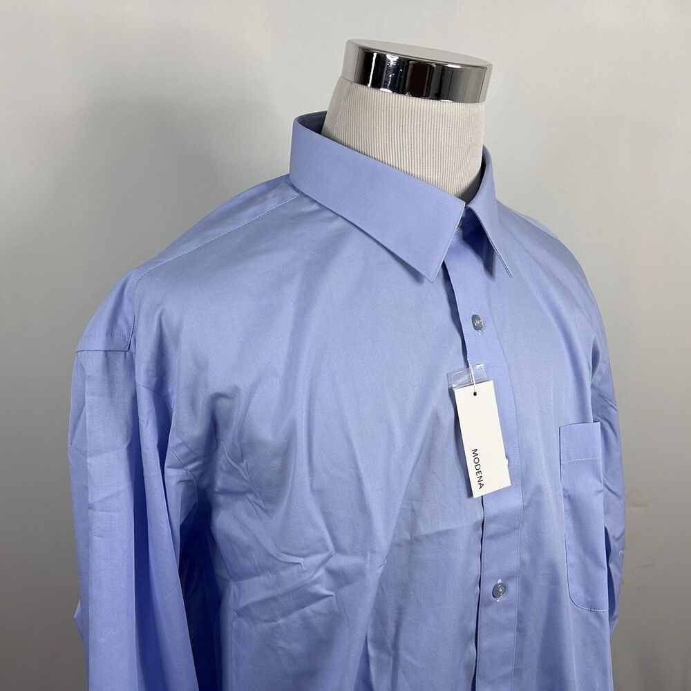 NWT Modena 19 36/37 Tall Dress Shirt Light Blue Cotton Blend Button Front